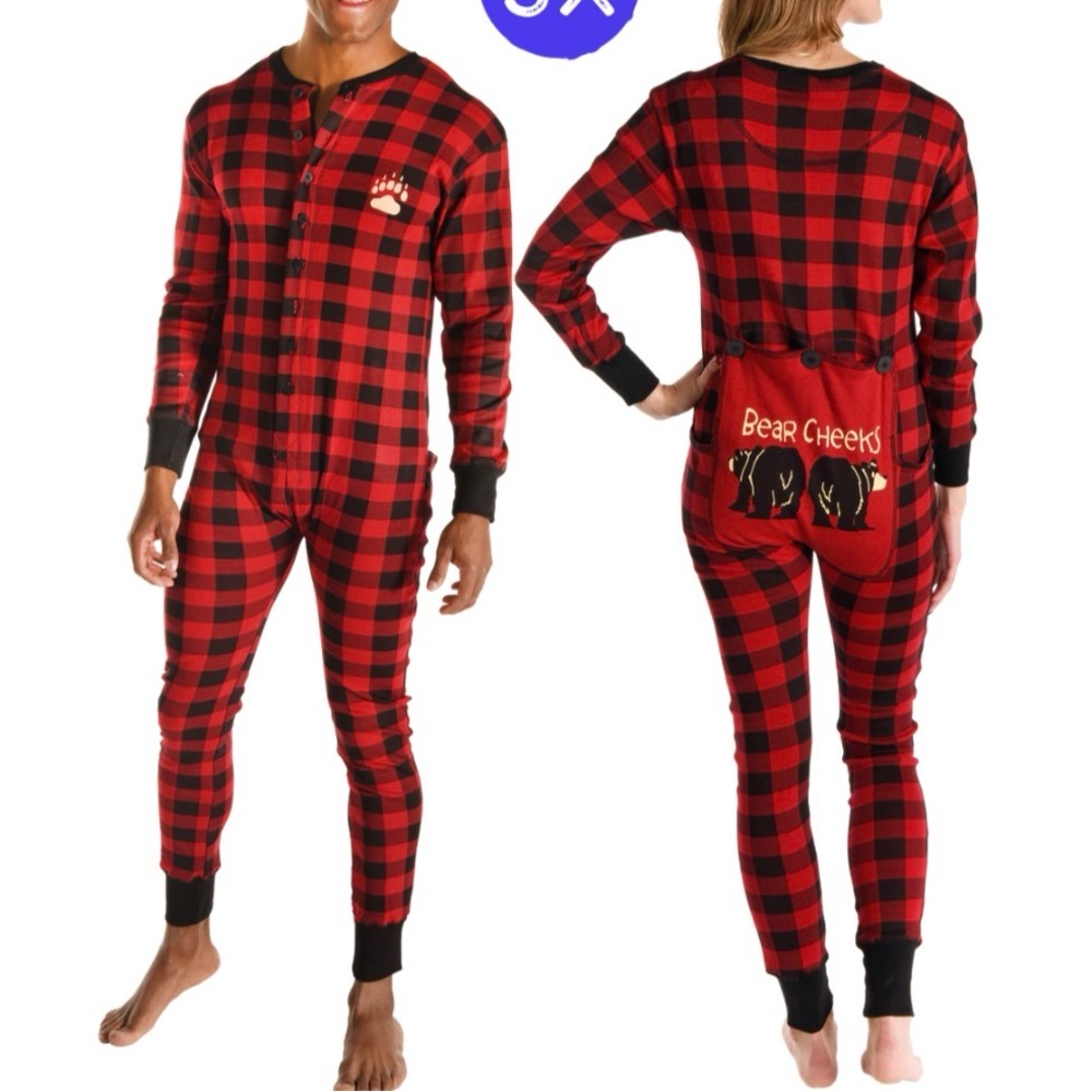 Lazy One Flapjacks Plaid Bear Cheeks Flapjack adult Pajamas Onesie New York S